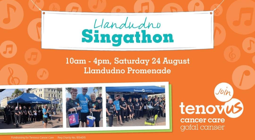 FriendTenLlan's tweet image. "Mamma Mia"! It'll be a great day of music &amp;amp; singing on #LlandudnoProm tomorrow , at the @tenovuscancer  #Singathon, to help support people affected by cancer. Let's hope "Mr Blue Sky" is living there. There'll be lots of people there - but "Only You" can make the day complete!