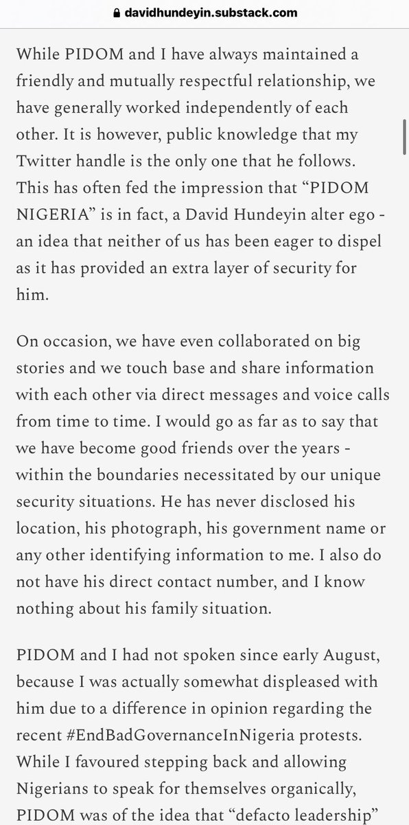 - Exclusive : Anonymous whistleblower - PIDOMNIGERIA reportedly missing and his social media accounts compromised ; David Hundeyin narrates what transpired. 1/8 #Thread