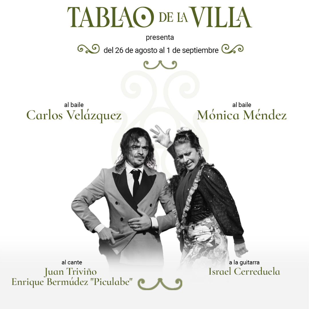 Programación del #TablaodelaVilla en el centro histórico de #Madrid del 26 de agosto al 1 de septiembre.
  
Reservas: 
+34 912 042 428 
tablaodelavilla.com