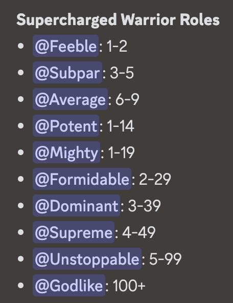 📢 New holder roles!

Are you a Feeble Warrior or a Unstoppable Major?