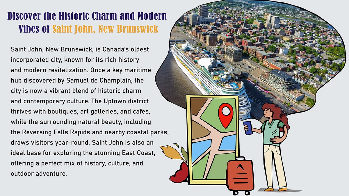 NewbrunswickCa's tweet photo. Discover the Historic Charm and Modern Vibes of Saint John, New Brunswick
#SaintJohn #newbrunswick #bayoffundy #canadasoldestcity #samueldechamplain #frenchexplorer #canadaseastcoast #SaintJohnCityMarket #northamerica #newbrunswickmuseum #fallsrapids #saintjohnriver https://t.co/7Kizc6KYcC