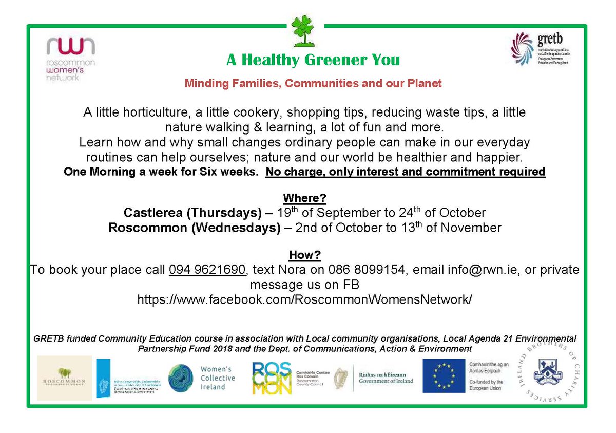 WCI_roscommon (@wci_roscommon) on Twitter photo We inviting you to a 'Healthy Greener You' course in Castlerea and Roscommon. We will cover a range of topics relating to a healthier, more sustainable lifestyle while exploring personal, community and planetary wellbeing. <a href="/WCI_irl/">Women's Collective Ireland</a> <a href="/wci_roscommon/">WCI_roscommon</a> <a href="/roscommoncoco/">Roscommon County Council</a> <a href="/GRETBOfficial/">Galway and Roscommon ETB</a> We inviting you to a 'Healthy Greener You' course in Castlerea and Roscommon. We will cover a range of topics relating to a healthier, more sustainable lifestyle while exploring personal, community and planetary wellbeing. <a href="/WCI_irl/">Women's Collective Ireland</a> <a href="/wci_roscommon/">WCI_roscommon</a> <a href="/roscommoncoco/">Roscommon County Council</a> <a href="/GRETBOfficial/">Galway and Roscommon ETB</a>