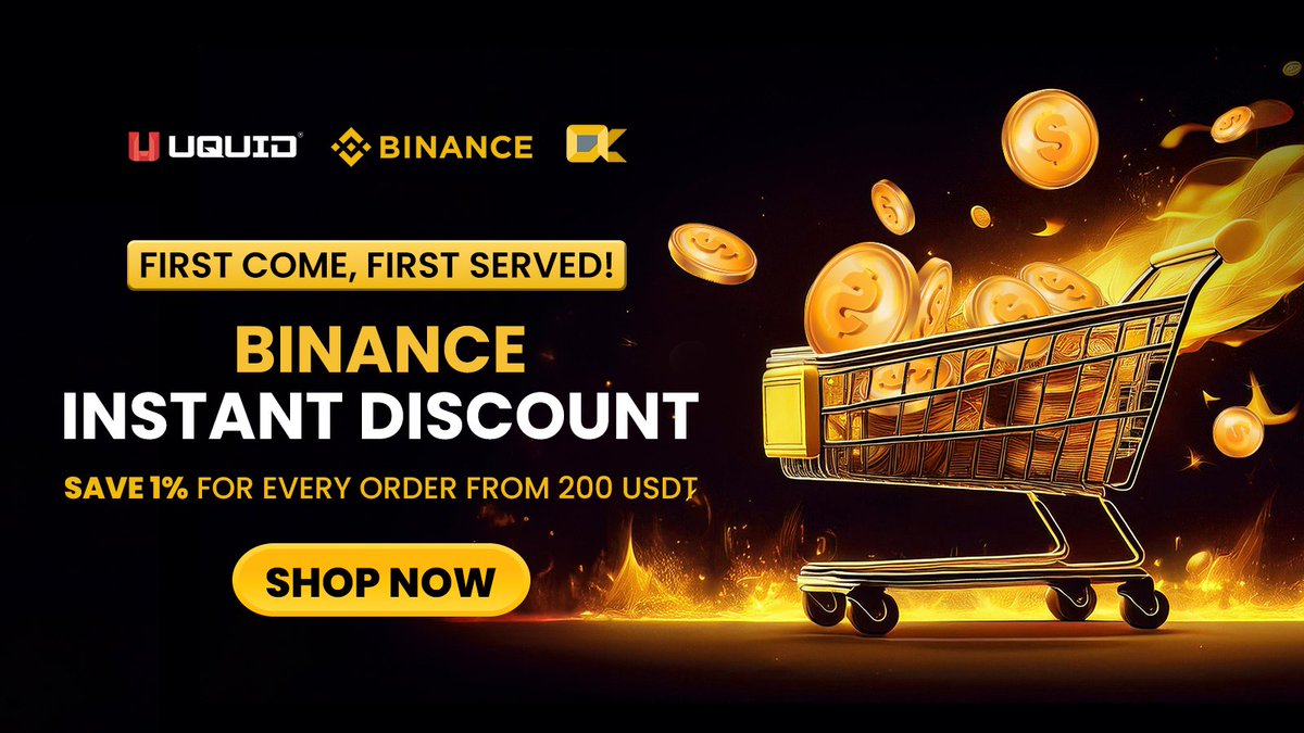 uquidcard's tweet photo. 🚨🔥 DEALS ALERT!🔥🚨 Binance Instant Discount is RUNNING OUT FAST!   Get an Instant 1% Discount on orders over 200 USDT at Alpha Digital Shop on Binance! 

🤑 It’s First Come, First Served—don’t miss out on this exclusive deal! 🕒 The clock is ticking, so HURRY and grab your discount NOW! 🚀 

 #Binance #CryptoDeals #Uquid #Crypto #Web3Shopping #FCFS