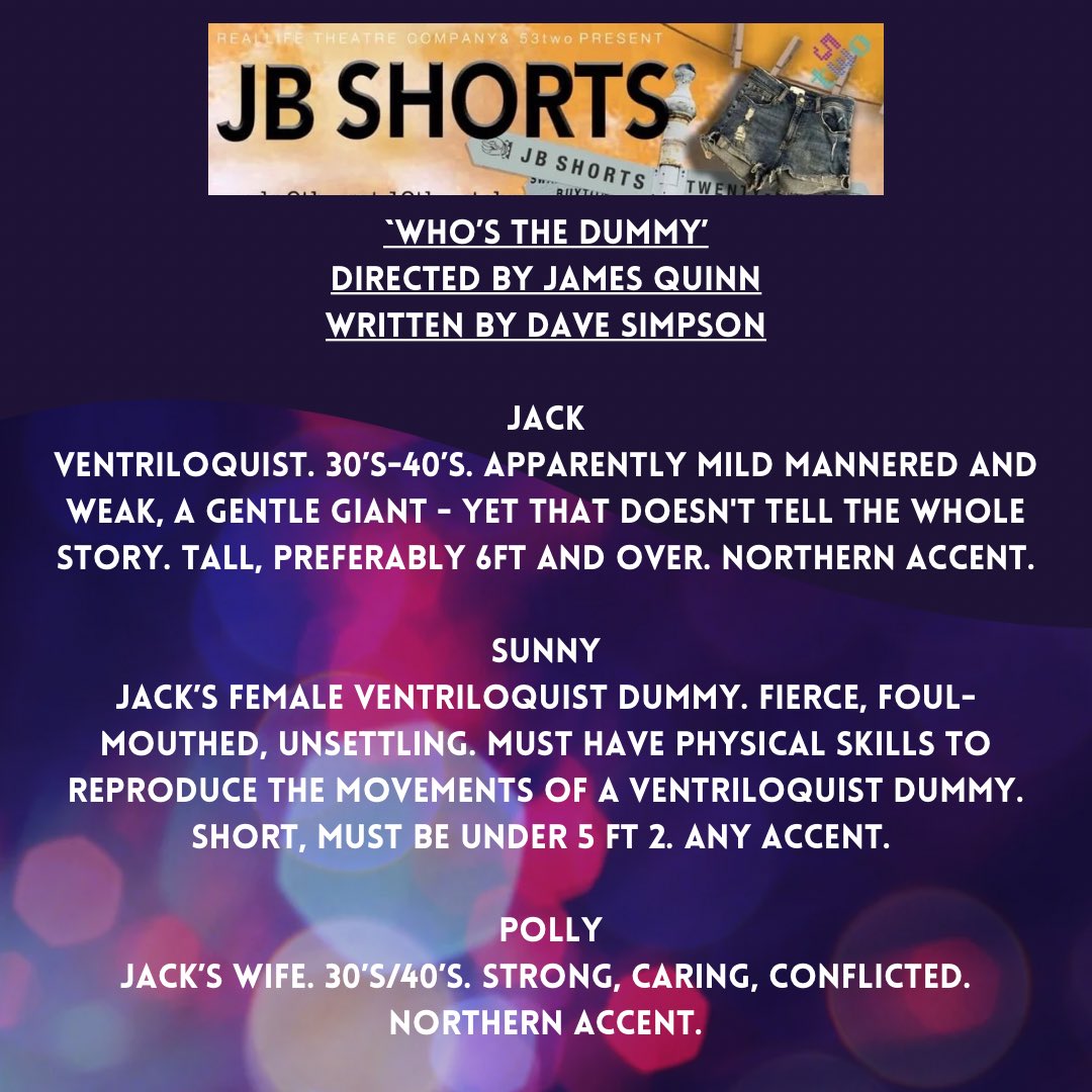 Jbshortsplays's tweet photo. 📣Casting call-outs📣
(A thread)
#JBShorts is back in October!
Please read the breakdowns carefully below and apply via email to our casting director #RachelSmith
Closing date is Wednesday 28th August by 12pm
#castingcallout #castingbreakdown #casting #manchester https://t.co/zaeRNf4uWv