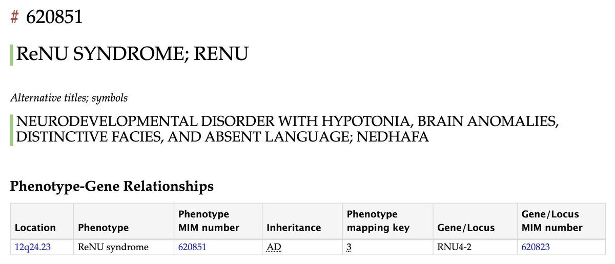 “ReNU syndrome” (pronounced ‘renew’)

A name chosen by family groups for the syndrome associated with variants in RNU4-2. It symbolises the renewed hope for a brighter future for families on receiving this diagnosis.

Disease / syndrome naming is hard : a short 🧵