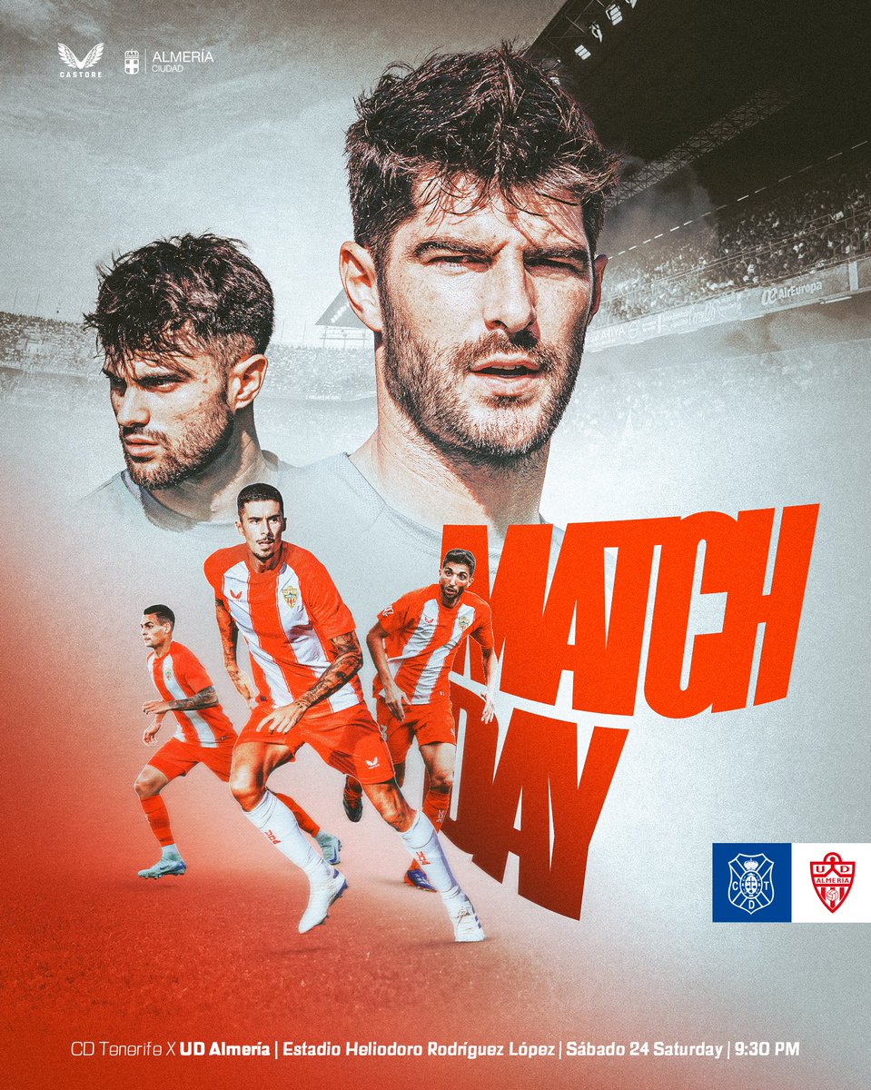 U_D_Almeria's tweet image. 𝐌𝐚𝐭𝐜𝐡𝐝𝐚𝐲  

¡A por la segunda jornada de @LaLiga2! ⚽️  

🆚 @CDTOficial. 
⌚️ 21:30 h. 
📍 Estadio Heliodoro Rodríguez López. 
📺 LaLiga Hypermotion TV. 
📻 #UDARadio.  

#VamosAlmeria 🔴⚪️ | #TenerifeAlmería ⚔️