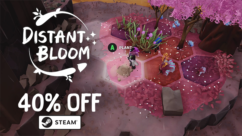 You can now grab Distant Bloom for 40% off on Steam. Start healing the planet today! 🌿🌱🌺

#SteamDeals #indiegames #madewithunreal #CelebrateIndies #indiedev #gamingpc
<a href="/Felibeni/">Alexander Benitez</a> <a href="/DavidPennelle/">David Pennelle</a> <a href="/kindabrave_ent/">KindaBraveEntertainment</a>