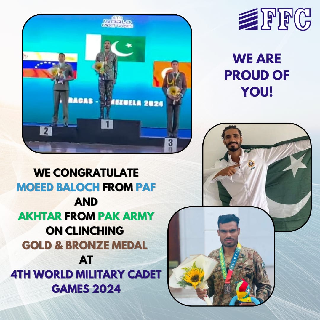 FFCL1978's tweet photo. We are thrilled to celebrate the outstanding achievements of Mr. Naveed Baloch for bringing home the Gold medal and Mr. Akhtar for securing the Bronze medal at the 4th World Military Cadet Games 2024.

Bravo to both of you for representing us so magnificently! 🇵🇰 https://t.co/XVapnJ0W61