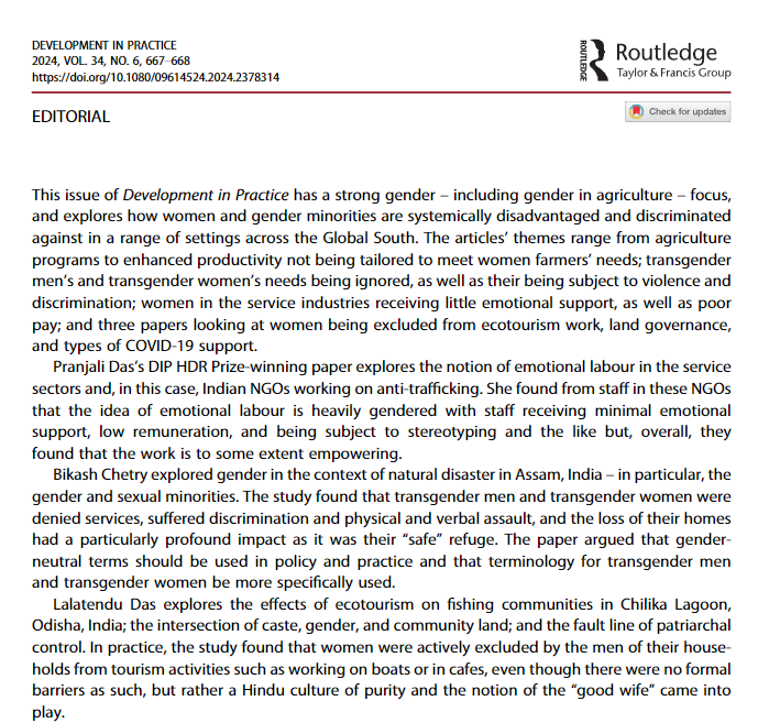 Development in Practice (@dipdsaa) on Twitter photo The latest issue of Development in Practice Journal (DiP) is now out, with a focus on gender, and gender in relation to agriculture.
Read the Editorial by Editor in Chief Patrick Kilby here: doi.org/10.1080/096145…
<a href="/DSA_australia/">Development Studies Association Australia</a>
<a href="/devcomms/">Development Studies Association</a> The latest issue of Development in Practice Journal (DiP) is now out, with a focus on gender, and gender in relation to agriculture.
Read the Editorial by Editor in Chief Patrick Kilby here: doi.org/10.1080/096145…
<a href="/DSA_australia/">Development Studies Association Australia</a>
<a href="/devcomms/">Development Studies Association</a>
