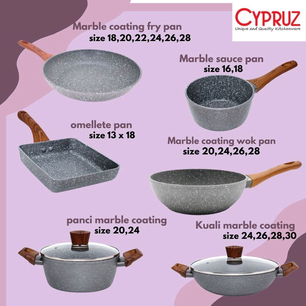 Cek Cypruz Marble Variasi Frypan SaucePan Fry Wok Panci Kuali Wajan anti lengket cookware dengan harga Rp141.750. Dapatkan di Shopee sekarang! s.shopee.co.id/50FhzE8n8Q?sha…