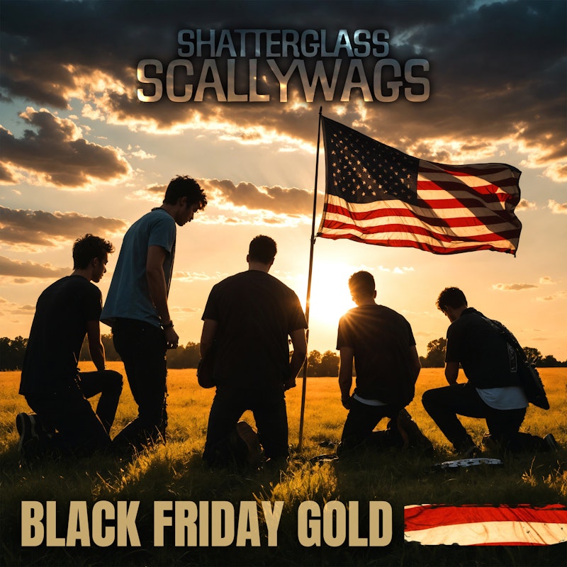 Shatterwags's tweet photo. NEW WEEKLY RELEASE! "Black Friday Gold"
Shatterglass Scallywags 
"Heal Our Land" Album

"BLACK FRIDAY GOLD"
Shatterglass Scallywags 

In the heart of '29, the world turned cold,  
Fortunes vanished, dreams sold  
Wall Street's whisper, the siren’s song,  
Led us astray, where we didn't belong  
Banks collapsed, faith misplaced,  
Empty pockets, hope erased  
In the shadows of greed’s cruel bite,  
We lost our way, day turned to night

Black Friday’s echo, a haunting cry,  
False idols crumbled, left high and dry  
We built our dreams on shifting sand,  
Now we struggle to understand

Where is your heart when gold turns to dust?  
True wealth lies in love and trust  
Black Friday's fall, a world laid bare,  
In a Savior's grace, we find our care

Lines of hungry, streets of despair,  
Homes abandoned, hope laid bare  
Greed's iron grip, unseen chains,  
Desperate cries, endless pains  
Shelters filled, spirits worn,  
Families shattered, dreams torn  
In the depths of a cold, dark night,  
Do we learn or lose sight?

Silver blinds and gold deceives,  
But love’s light never leaves  
Governments can’t heal the soul,  
Only love can make us whole

Where is your heart when gold turns to dust?  
True wealth lies in love and trust  
Black Friday's fall, a world laid bare,  
In a Savior's grace, we find our care

Look to the skies, sparrows soar high,  
In God’s truth, we’ll never die  
Where your treasure is, your heart will be,  
Seek His kingdom, find eternity

Where is your heart when gold turns to dust?  
True wealth lies in love and trust  
Black Friday's fall, a world laid bare,  
In a Savior's grace, we find our care

Echoes of the past, let wisdom lead,  
Pursue what lasts, not fleeting greed  
True value found in love’s embrace,  
Heart to heart, face to face

https://t.co/2leUM7Ylvs

WEBSITE: https://t.co/YCMc21F2o9