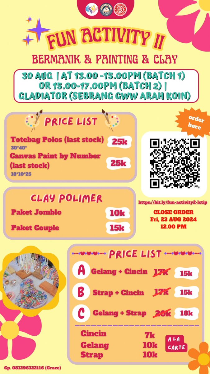 LctipIpb's tweet photo. 🎀✨[MINGGU KETIGA KULIAH BUTUH HEALING?!] 🎀✨

Halo IPBNESIAN 🌾✨

Minggu awal masuk kuliah gini rasanya cukup menguras tenaga dan pikiran ga sih❓🤯

EITSS tapi tenang aja karena LCTIP XXXII bakal ngadain lagi Fun Activity painting, beads, dan clay nih😍 https://t.co/e7arxqSnJf