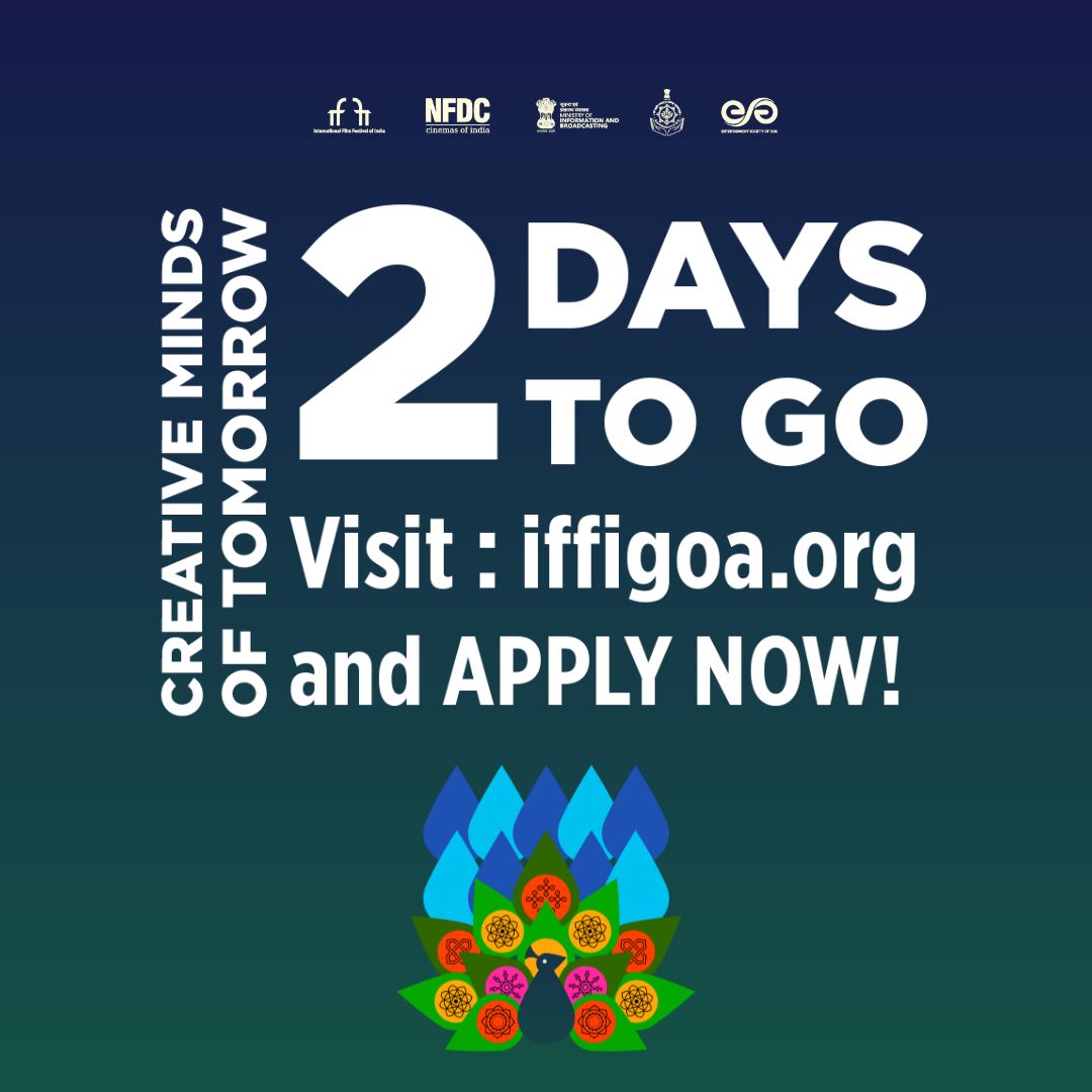 Are you ready to make your mark on the future of filmmaking? Only 2 days left to submit your entries! Don't miss the chance—apply by August 25, 2024, and let your creativity take center stage!

Visit iffigoa.org for more details.

#CreativeMindsOfTomorrow #IFFI2024