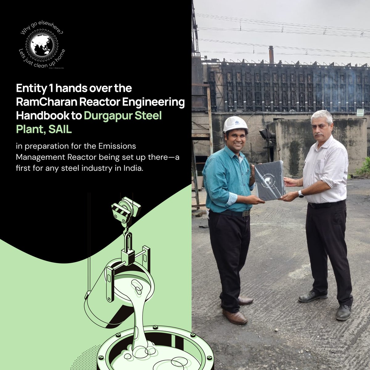 Entity_1_'s tweet photo. Entity 1 delivers the RamCharan Reactor Handbook to Durgapur Steel Plant, setting a new standard for emissions management in India's steel industry.
#entity1 #steelindustry #environmentalsolutions #ecofriendly #ramcharan #chemicals #plasticpollution #GHG #GlobalWarming https://t.co/fFi2ZiSUiC