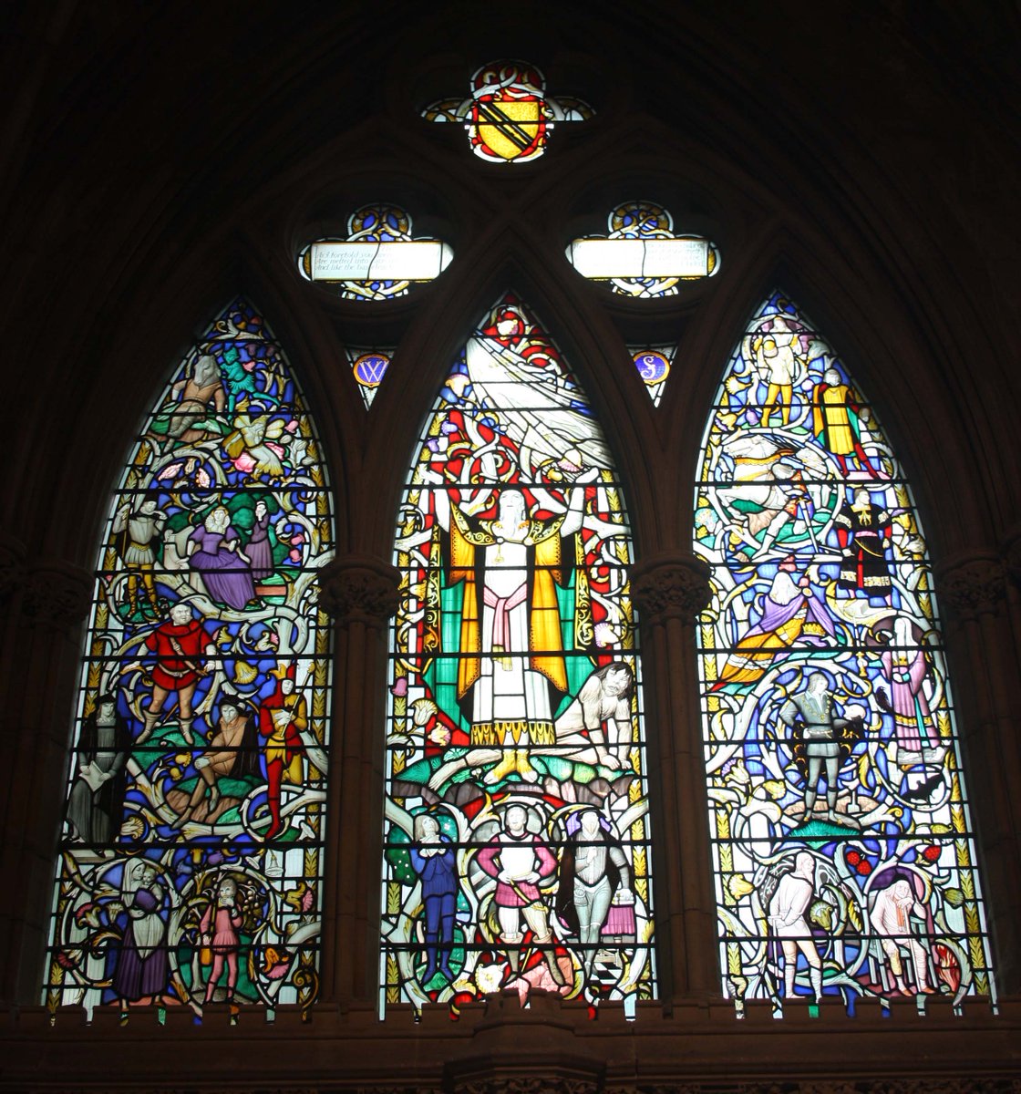 mavmaramis's tweet photo. Southwark Cathedral, London. Stained glass window. The Shakespeare Window. 1954 by Christopher Webb. Photo: 16.06.2024. #London #Southwark #window #StainedGlass #ChristopherWebb @Portaspeciosa https://t.co/v70Sf36qjF