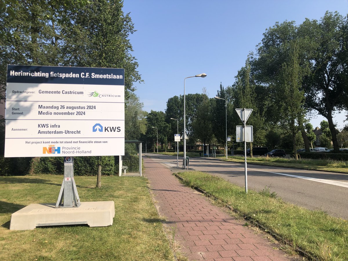 ⚠️ De C.F. Smeetslaan in Castricum is afgesloten voor al het verkeer tussen 26 augustus en begin november. We vernieuwen de fiets- en voetpaden. Het gaat om het wegdeel tussen de rotonde Dr. De Jonghweg/Geesterduinweg en de Laan van Albert’s Hoeve. 
👉 castricum.nl/smeetslaan