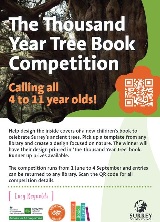 StainesLibrary's tweet photo. Calling all 4-11 year old artists! Youโre invited to enter Surreyโs #ThousandYearTree competition this summer! It finishes the on 4th of September, so hurry to your local Surrey library, design your artwork & return it by 4th Sept. #ThousandYearTree #SurreyTrees #surreylibrary https://t.co/R0PpRV5Fh1