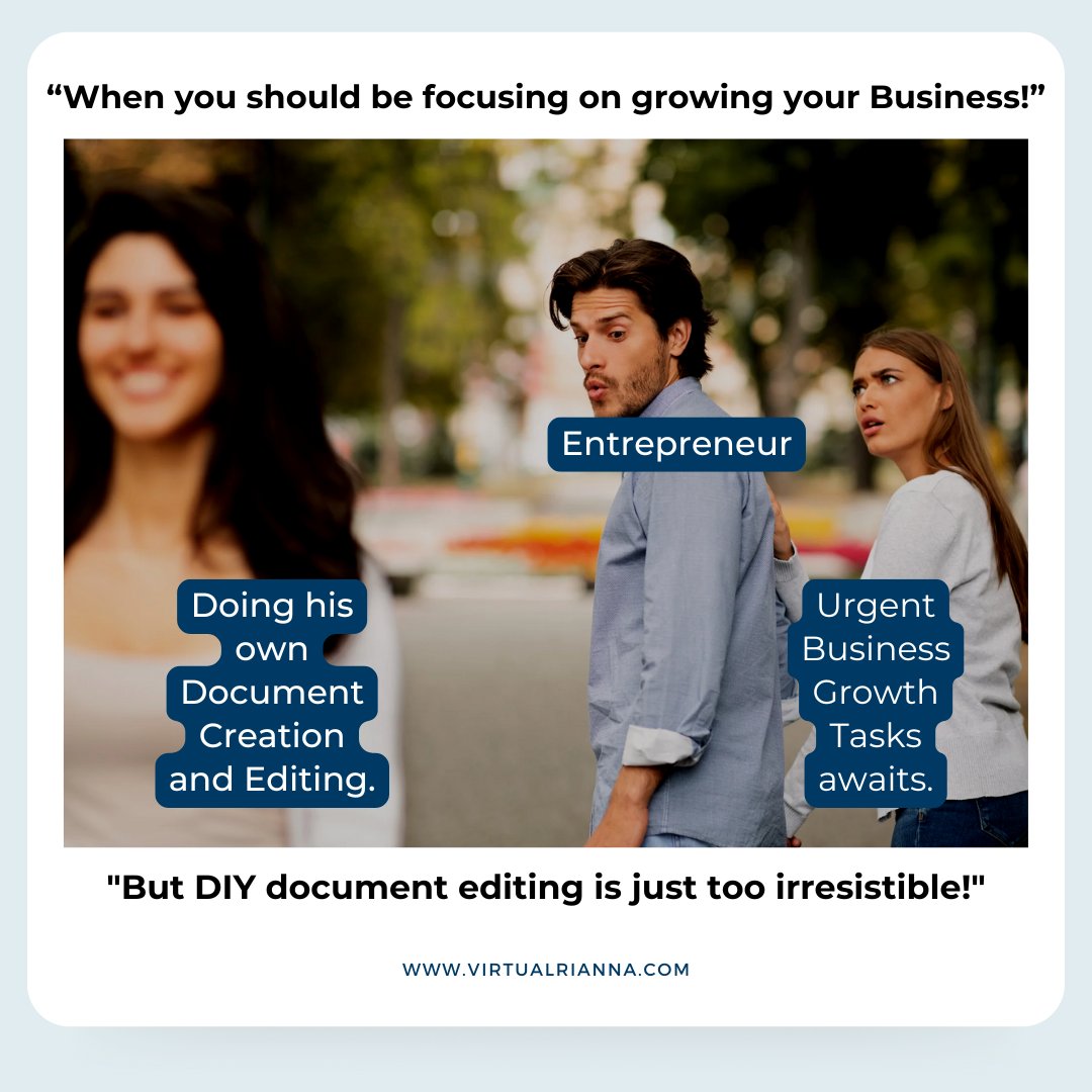 VirtualRianna's tweet photo. When you know you should be focused on the tasks that grows your business, but doing your own document editing just keeps pulling you in. 😂 

Maybe it’s time to let someone like me handle your paperwork so you can focus on what you do best.
.
.
.
.
.
#virtualassistant https://t.co/yg7zSkgFEM