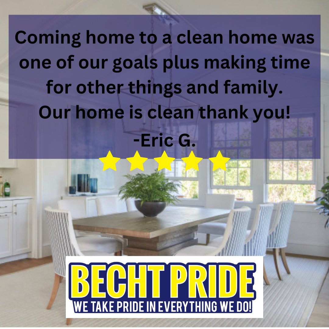 BechtPrideClean's tweet image. 🌟 Another thrilled customer with a glowing 5-star review! We're proud to be your go-to cleaning service. Your home always gets Becht Pride's finest care!
#BechtPride #HappyCustomer #TopQualityService