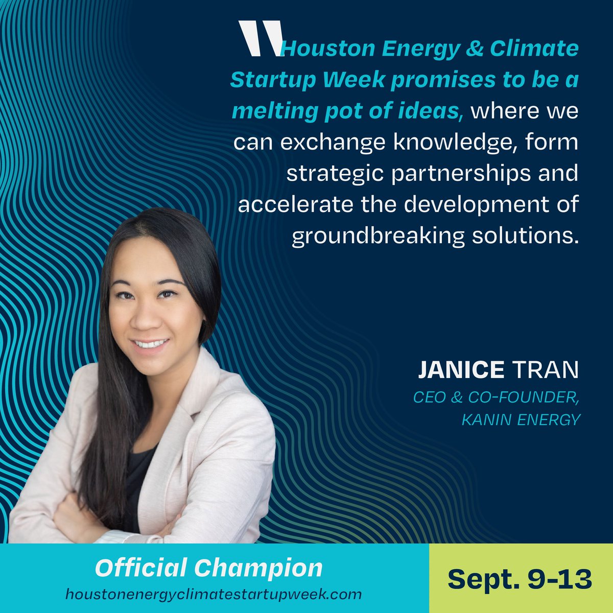 Houston Energy Transition Initiative (HETI) (@htx_energy) on Twitter photo As a leader in converting industrial waste heat into clean power, Janice Tran, CEO and Co-Founder of <a href="/KaninEnergy/">Kanin Energy</a>, sees a unique opportunity to drive collaboration at the Houston Energy and Climate Startup Week.
➡️Join us to shape the future of energy: ow.ly/E59450SZJ9t As a leader in converting industrial waste heat into clean power, Janice Tran, CEO and Co-Founder of <a href="/KaninEnergy/">Kanin Energy</a>, sees a unique opportunity to drive collaboration at the Houston Energy and Climate Startup Week.
➡️Join us to shape the future of energy: ow.ly/E59450SZJ9t