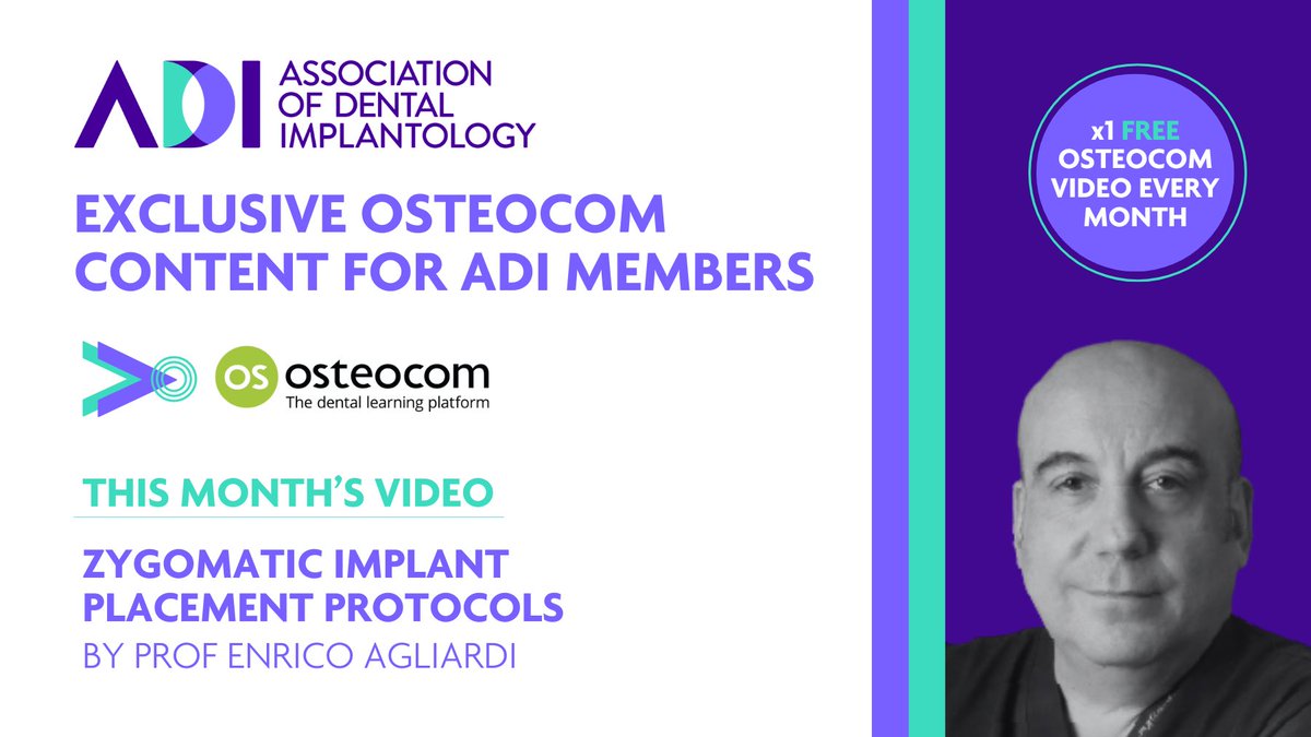 ADI_dental's tweet image. Exciting news for ADI members! Gain access to exclusive Osteocom content, including free monthly lecture videos. This month's feature: "Zygomatic implant placement protocols" by Prof Enrico Agliardi. ow.ly/Jhwa50T249f #ADICommunity #DentalEducation #ImplantDentistry