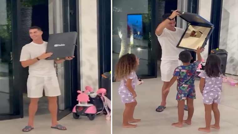 GizmoGlaxy's tweet photo. BREAKING:
Cristiano Ronaldo received youTube 'Gold Play Button' just hours after launching his YouTube Channel
#CristianoRonaldo #RonaldoYoutube #Ronaldoyoutubechannel #GoldButton #GoldPlayButton #YouTube #Record #BreakingNews https://t.co/kToROtt7Ik