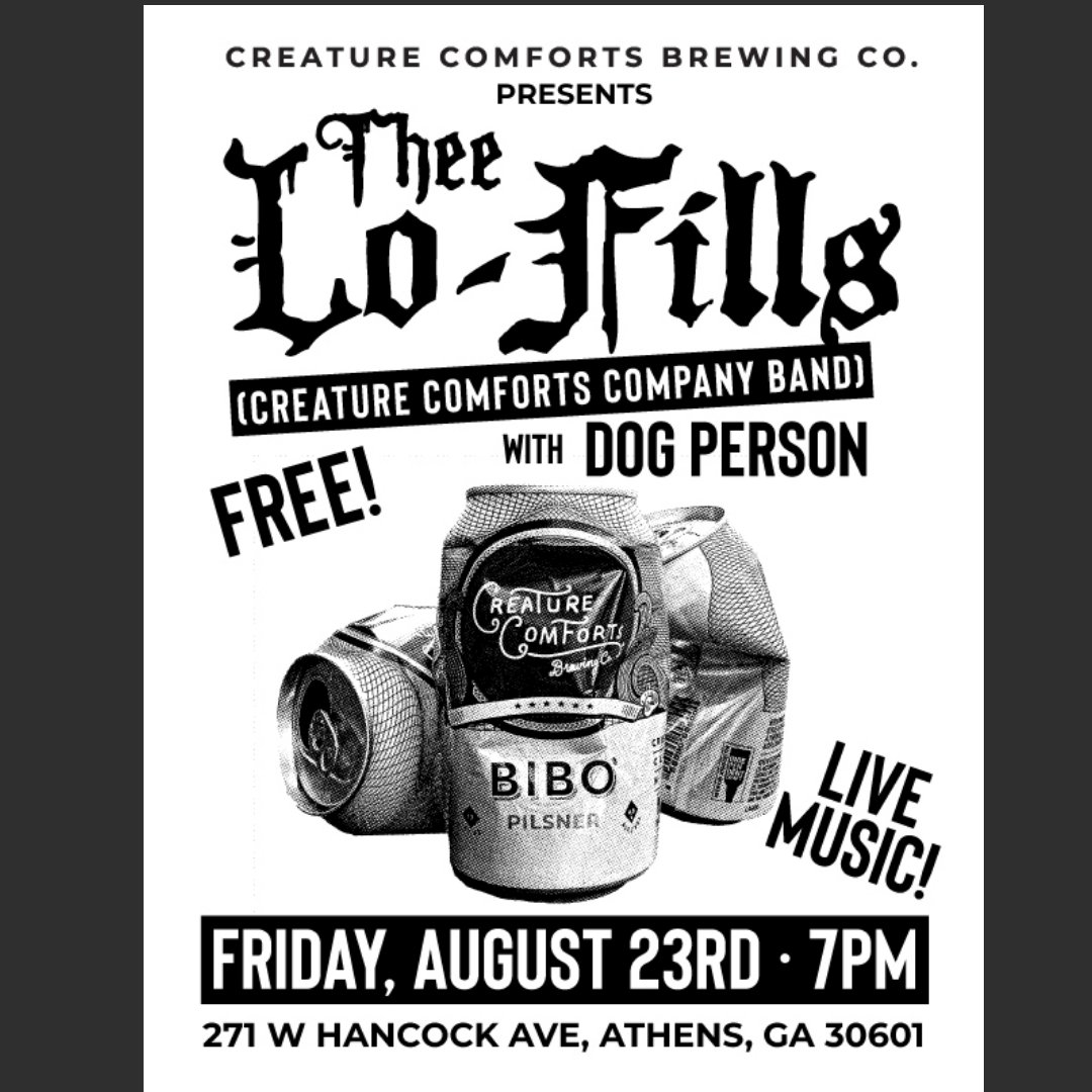 Come listen to the Lo-Fills (Creature Company Band) live with Dog Person TONIGHT, 7PM at the Athens taproom. We're not bias at all, but they CRUSH. 🤘