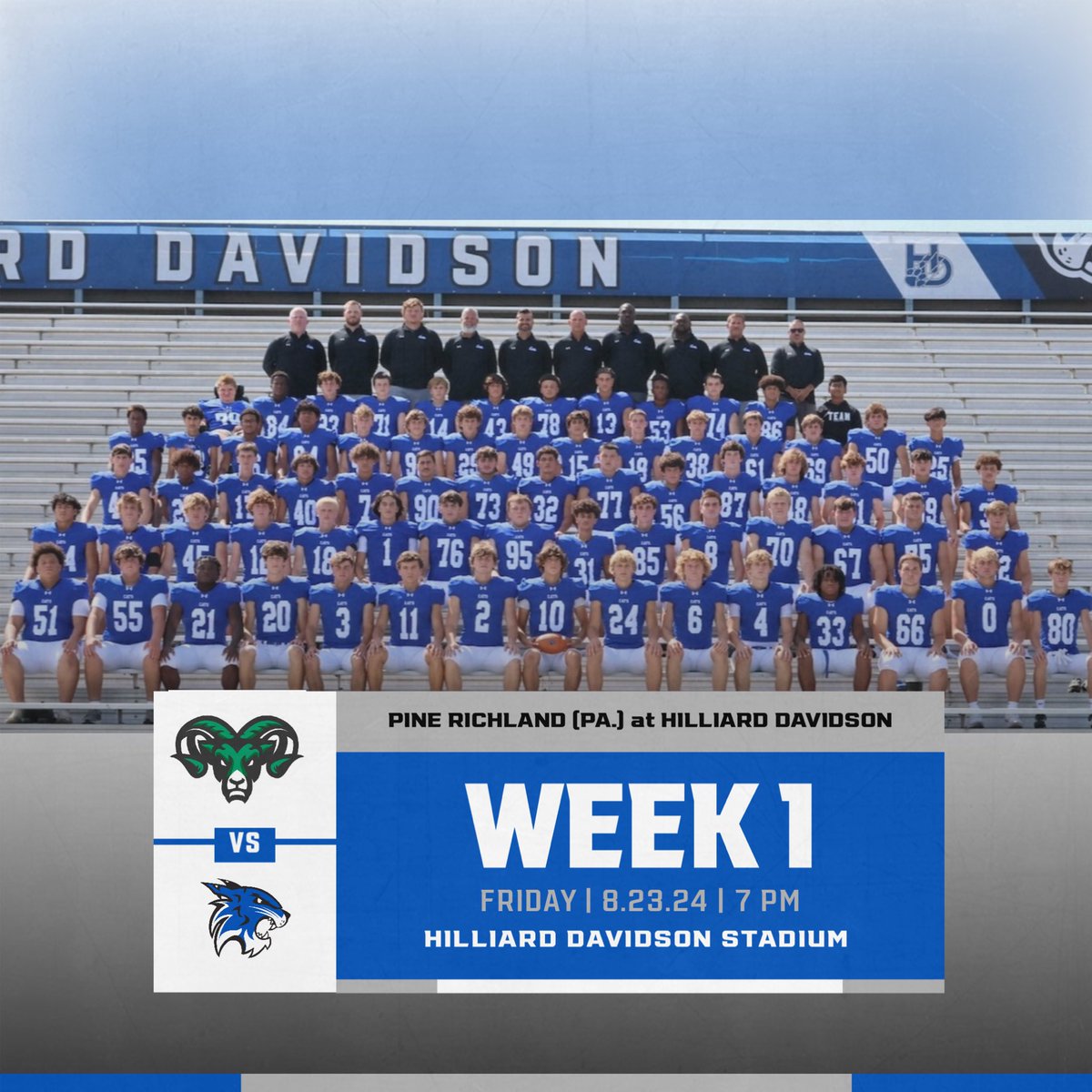 𝗚𝗮𝗺𝗲𝗗𝗮𝘆: 𝕎𝔼𝔼𝕂 𝟙

🆚 Pine Richland (PA.)
📅 8.23.24
⏰ 7 PM
📍Hilliard Davidson Stadium

#GoCats | #𝗳𝗶𝗳𝘁𝘆𝙾̲𝙽̲𝙴̲𝗵𝘂𝗻𝗱𝗿𝗲𝗱