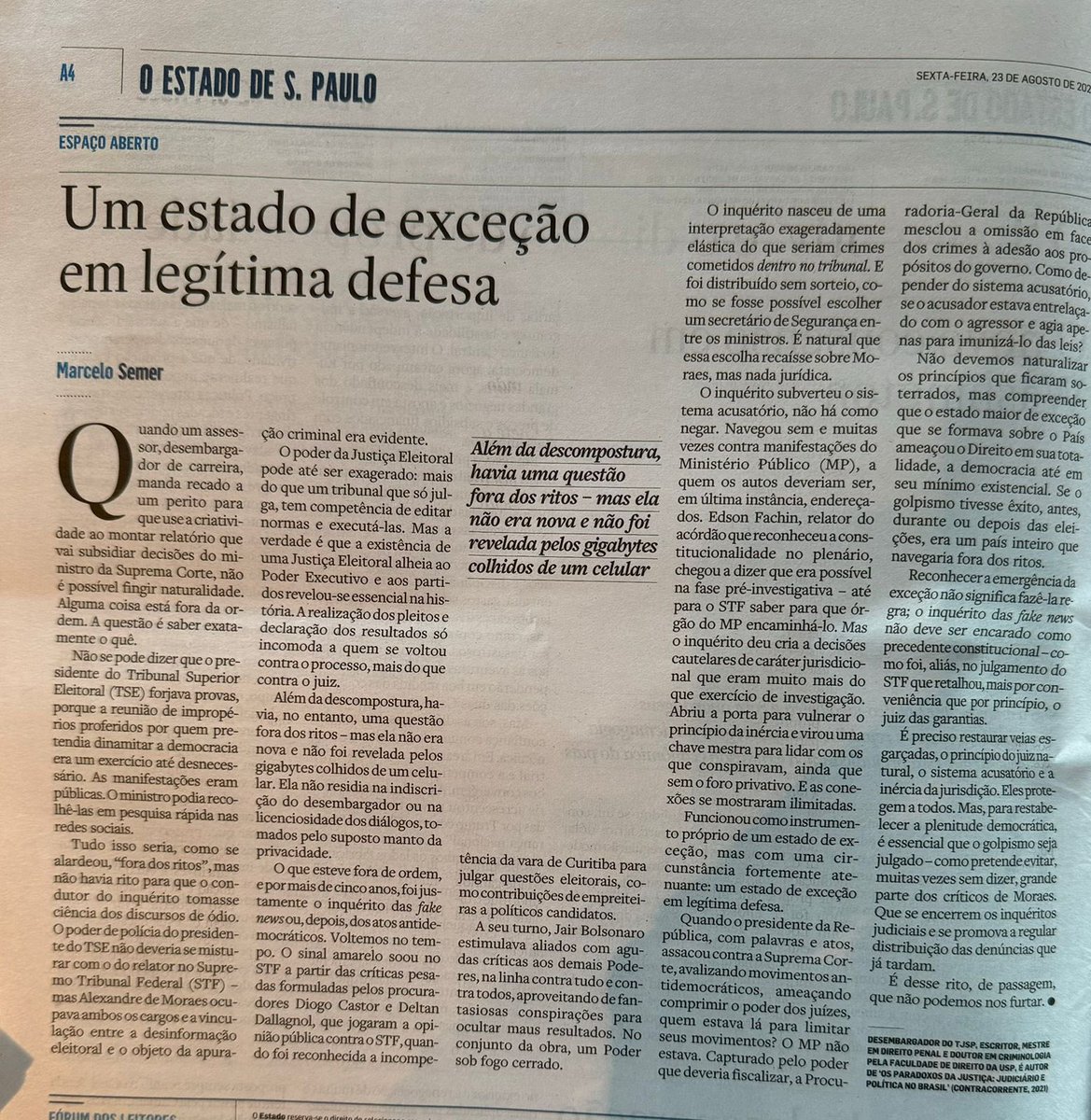 RCasara's tweet photo. Parem para ler o @marcelo_semer: e não precisa nem comprar o Estadão… https://t.co/mqUHBlxIxp