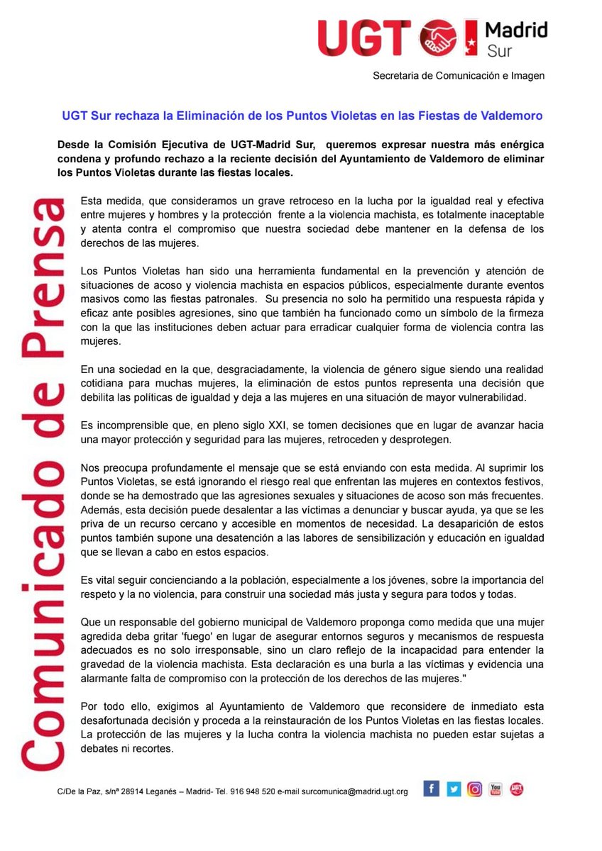 surugtmadrid's tweet photo. @surugtmadrid rechaza la eliminación de los Puntos Violetas en las fiestas de #valdemoro
€NoesNo https://t.co/yl3LQVGm2E