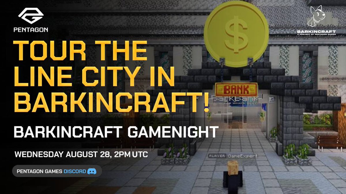PentagonGamesXP's tweet image. 🎮✨ Game Night Extravaganza🎮✨

When? Wednesday 2 PM UTC 28th August
Where? Our exclusive Discord channel!

Dive into the electrifying world of Line City in BarkinCraft for an unforgettable night! Join the creators themselves for an exclusive tour and get tips on catching…