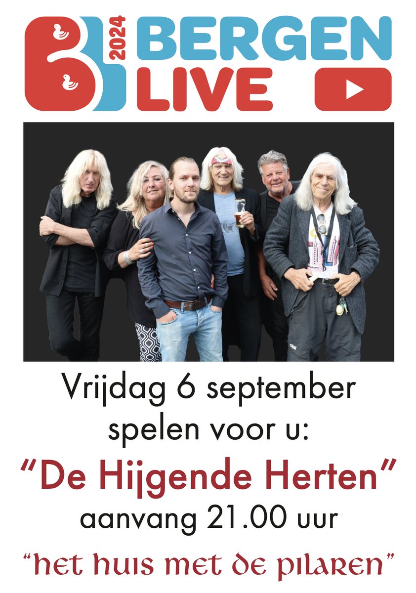 Zet maar alvast in uw agenda! Vrijdag 6 sept. a.s. "De Hijgende Herten" bij ons in de Pilaren! Aanvang: 21:00 uur.