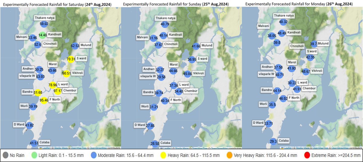 Experimental forecasts from <a href="/ClimateIITB/">Centre for Climate Studies, IIT Bombay</a> suggest heavy rain, but at isolated places in Mumbai tomorrow (24Aug 2024), reduced to moderate rain from Sunday. Just the optimum rain for the new <a href="/iitbombay/">IIT Bombay</a> graduates to celebrate Convocation? Visit mumbaiflood.in for details.