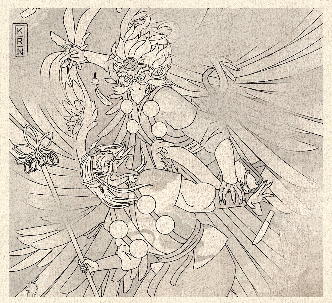Hello je suis toujours en vie et je dessine toujours ! Bon je suis coincée en France donc je fais des tests graphiques avec mes illustrations déjà réalisées pour le Tarot des Kami et Yōkai. Voici👺La bataille des Tengu
#japon #yokai
