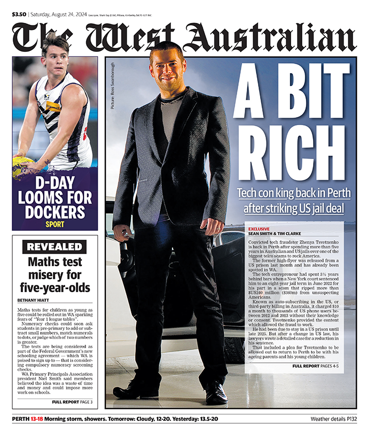 The front page of Saturday's The West Australian.