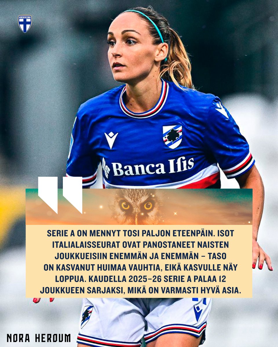 Nora Heroum aloittaa ensi viikolla jo seitsemännen kautensa Italiassa! 🇮🇹

Sampdorian luottopelaaja nähtiin viime kaudella usealla eri pelipaikalla, mutta uuden valmennuksen alaisuudessa Heroumin rooli vaikuttaa selkeämmältä. Lue haastattelu! ⤵️ #Helmarit

palloliitto.fi/ajankohtaista/…