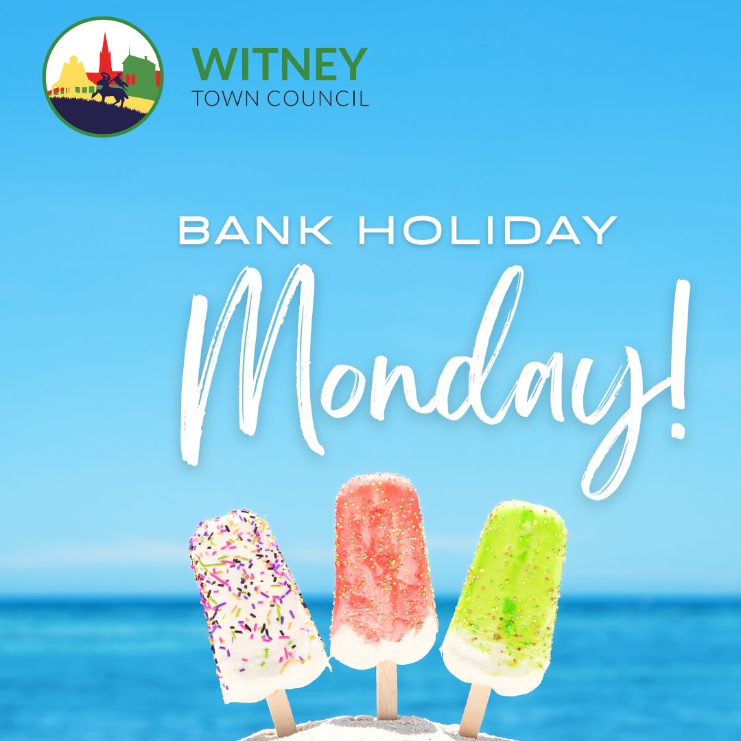 Witney Town Council (@witneytowncounc) on Twitter photo Have a great August Bank Holiday on Monday! Please remember our offices will be closed 4:30pm on Fri 23 Aug to 8.30am on Tues 26 Aug.
For non urgent enquiries please email info@witney-tc.gov.uk & we will respond on our return. In case of emergency witney-tc.gov.uk/in-an-emergenc… Have a great August Bank Holiday on Monday! Please remember our offices will be closed 4:30pm on Fri 23 Aug to 8.30am on Tues 26 Aug.
For non urgent enquiries please email info@witney-tc.gov.uk & we will respond on our return. In case of emergency witney-tc.gov.uk/in-an-emergenc…