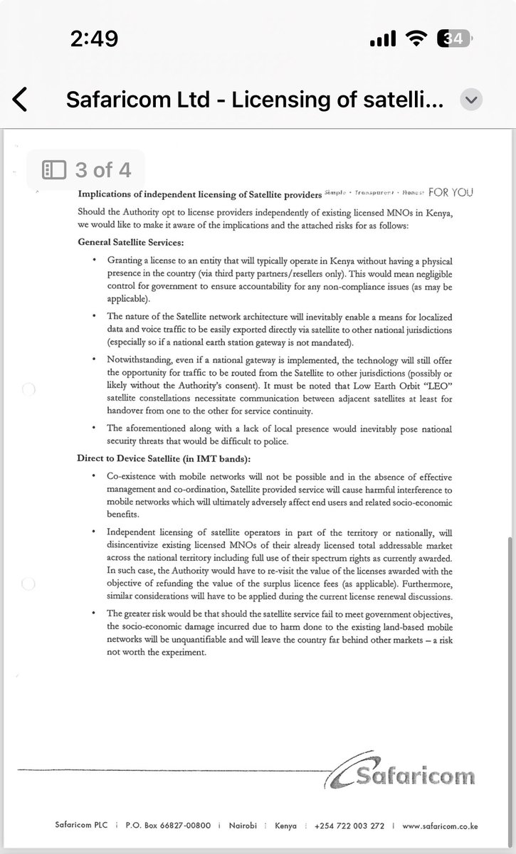 Pombembaya's tweet photo. Let’s review this letter by @SafaricomPLC . 🧵 When a competitor provides a different alternative to the already existing system, the work of the government is not to limit them to use the same licensing, but to provide alternative ways of protecting the citizenry. https://t.co/xaFSxxM7h0