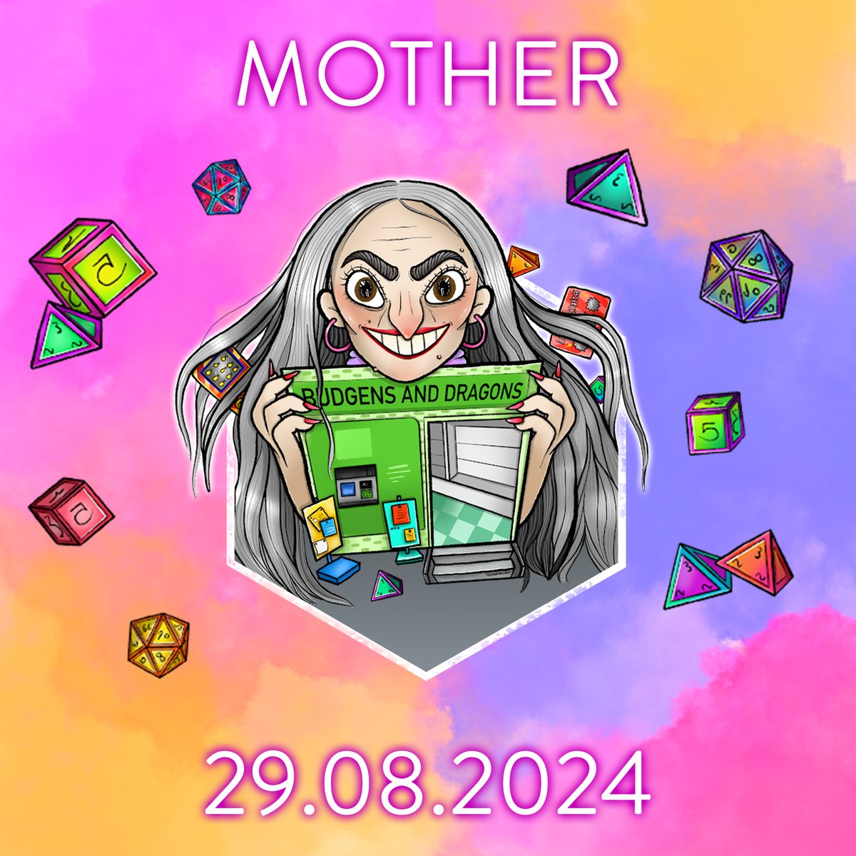 MOTHER HAS ARRIVED! 

Join us on on the 29th August for our Roll The Damn Dice x <a href="/BudgensnDragons/">Budgens and Dragons</a> Live Show! Tickets in bio!

Character and Dice Art: <a href="/treandrawsit/">🇵🇸🐸🍄 trina 🍄🐸🇸🇩</a> 

#RollTheDamnDice #LiveDnDComedy #ImprovComedyNight #CheltenhamDnD