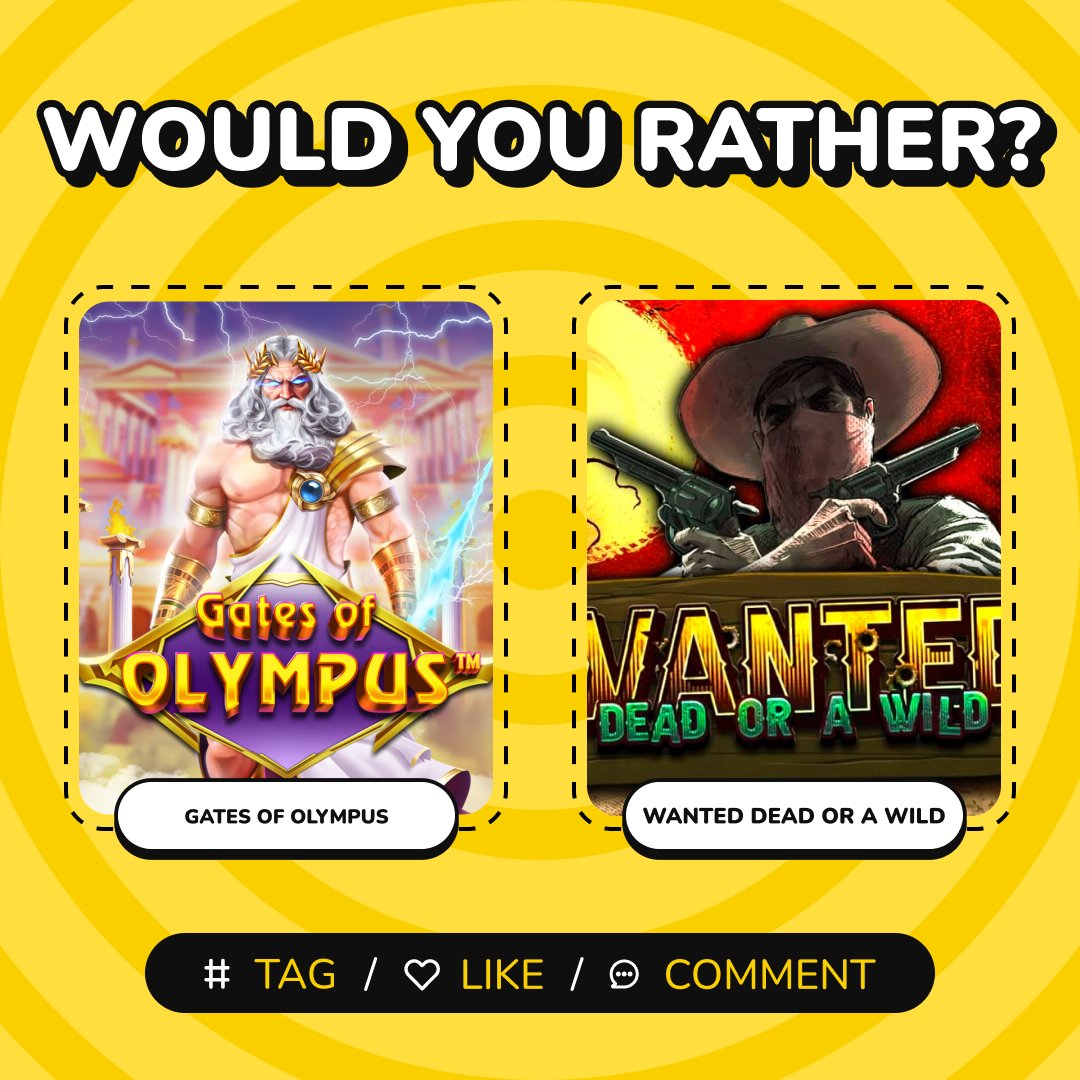 LeetBitOfficial's tweet image. ⚡ Gates of Olympus or Wanted Dead or a Wild 🤠
If you could only pick one, which would you rather play?
Can't decide? Play both now! pulse.ly/raimavpvif