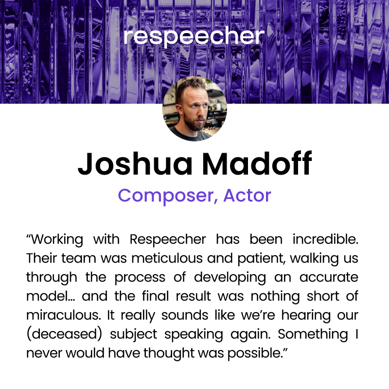 respeecher's tweet photo. We're proud to help creators bring voices back to life with our cutting-edge AI technology. Hearing the impossible become possible is what drives us every day.

#ethicsinai #createresponsibly #supportnotreplace #yourreliableaivoicepartner #respeecher https://t.co/G0aiO2cQ7W