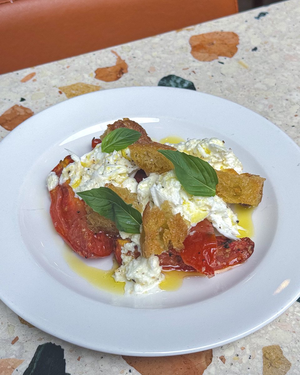 Join us Bank Holiday Monday, we're open across all sites 12pm - 8pm. 

Creamy La Latteria buffalo mozzarella torn and served with slow roasted tomatoes and basil. There’s no waste here either, we use our focaccia offcuts to make crunchy croutons.