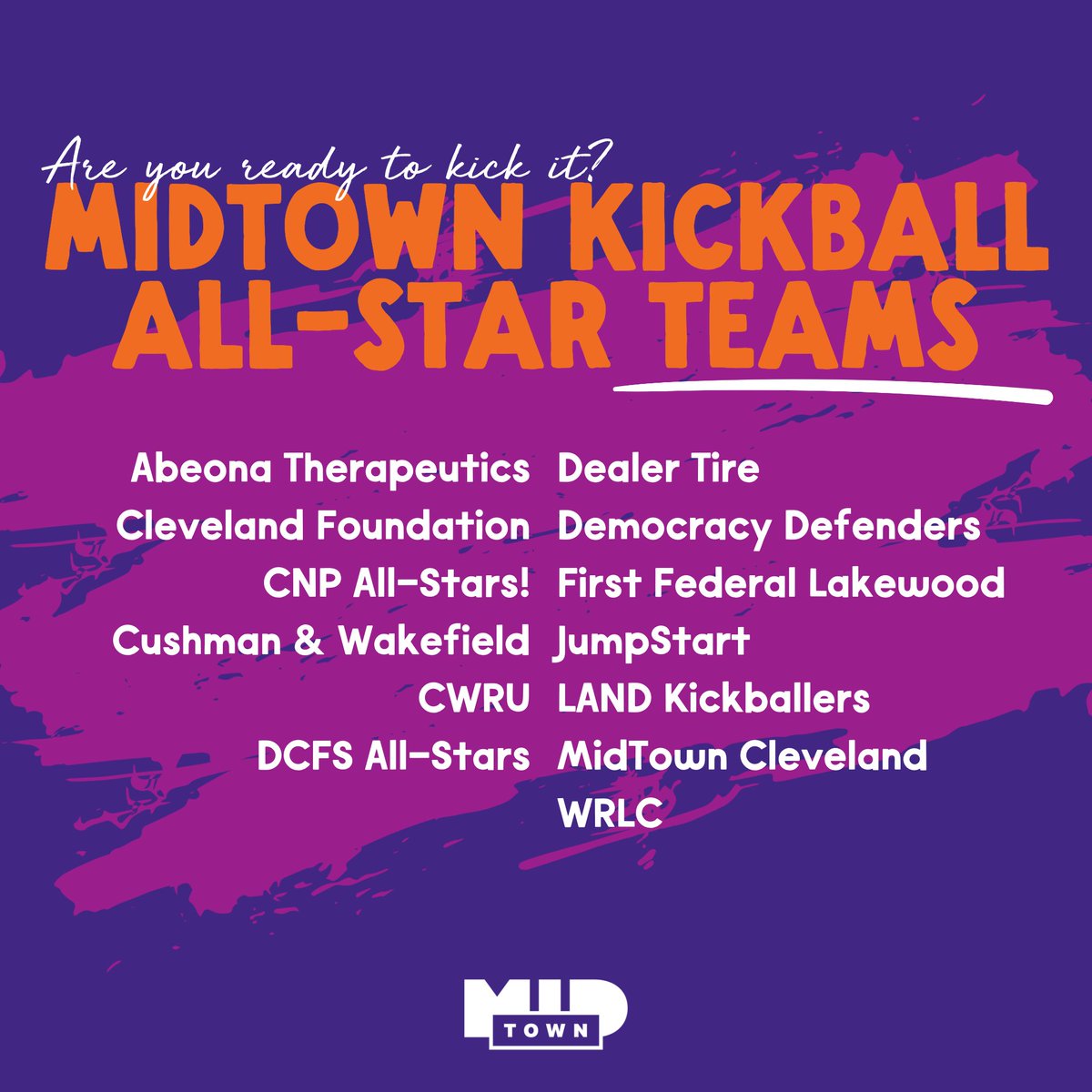 The wait is over! The 2024 Midtown Kickball All-Star Teams are here. 🏆  Don't miss this exciting tournament starting at 10 AM. Come out and show your support for your favorite Midtown organization! #MidtownKickball #AllStarGame