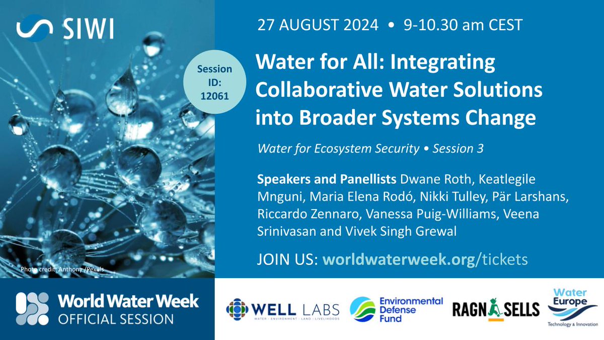 🔔The #WWWeek 2024 commences this Sunday and our ambassadors will speak at 3 must-attend sessions on 26 &amp; 27 August.

🔵Register now to attend online and gain valuable insights on the topics of #water security, #WOLLs &amp; international cooperation.

 ➡️➡️ buff.ly/470eKGd