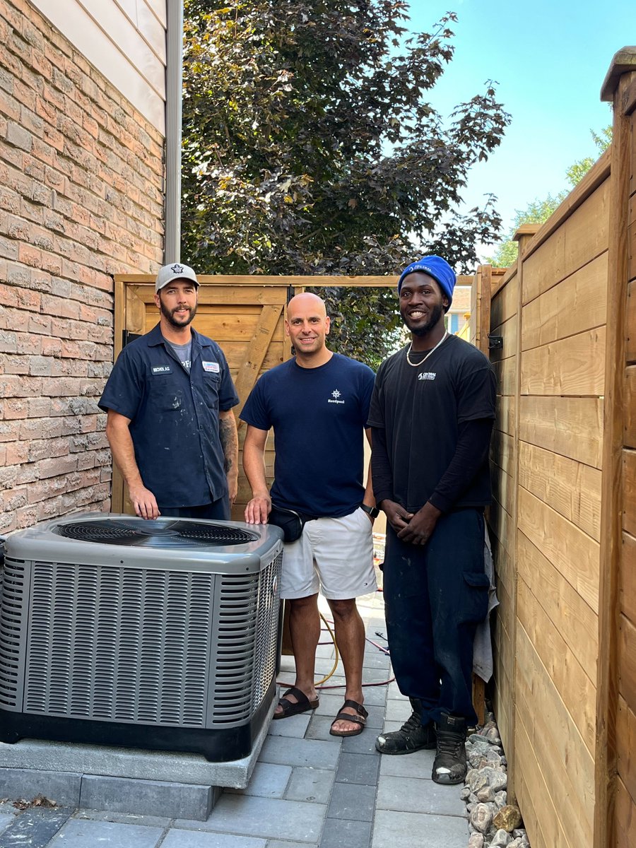 Congrats to Ahmad, our oldest AC contest winner! Here is a nice shot of our install team of Nick &amp; Adam. Enjoy your new Rheem AC Ahmad! #barrie #newmarket