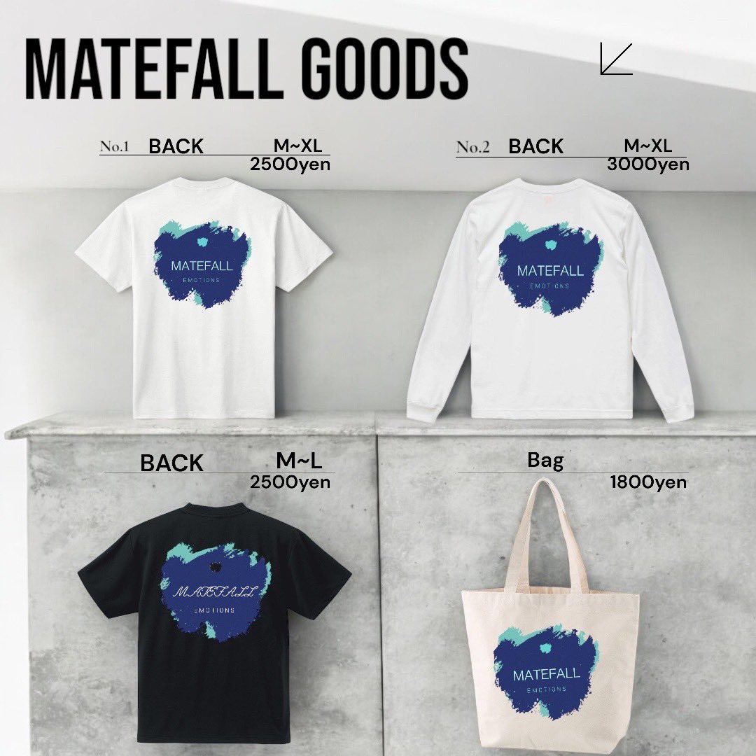 MATEFALL_'s tweet photo. 明日のライブにてMATEFALL物販ニューグッズをスタート🔛
バッグ、黒Tシャツ追加！
⚜️ Check It Out ⚜️
https://t.co/fCvsFxKINl https://t.co/a4X1C1mSrZ