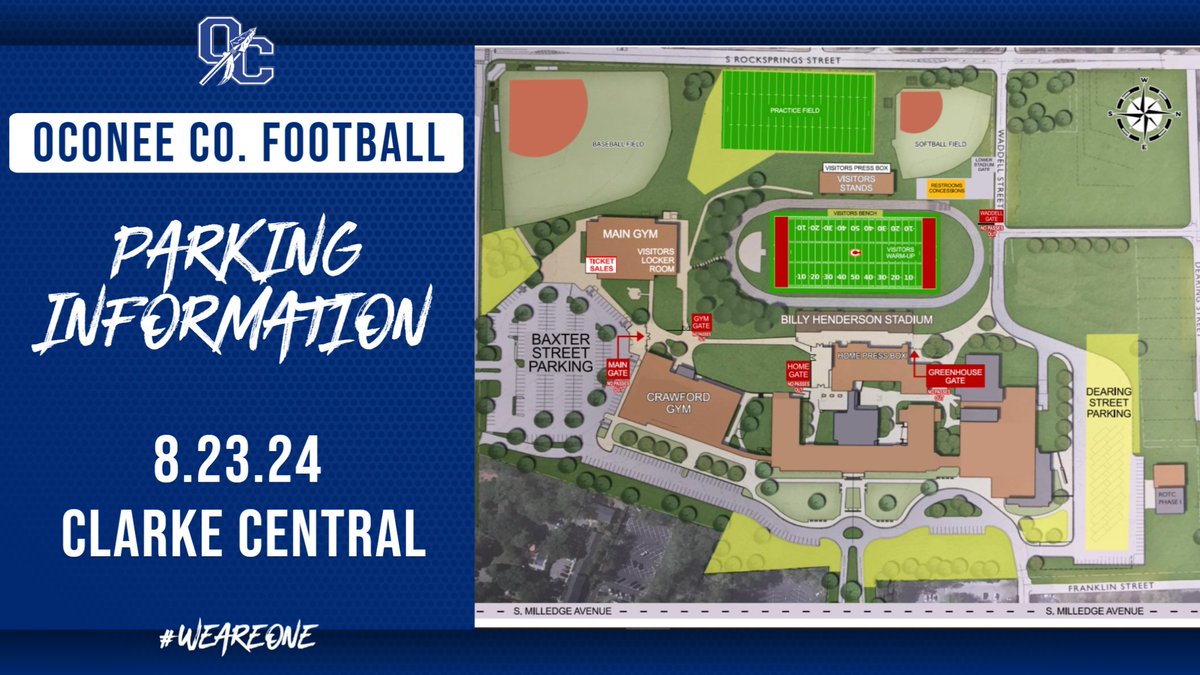 OCHS_Athletics's tweet photo. Ticket, parking, and clear bag policy information for our away game at Clarke Central tonight. Tickets are $10.00 on GoFan or cash at the gate. #WeAreOne #SpearEm https://t.co/eY8Lgzzj6Y