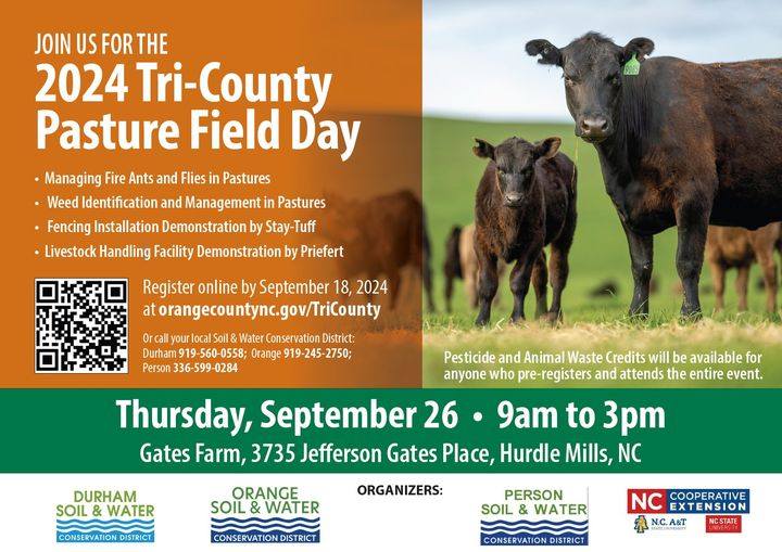 Join us for the 2024 Tri-County Pasture Field Day! Registration is free, and Pesticide and Animal Waste Credits will be available to those who attend. 

Register: eventbrite.com/e/tri-county-l…