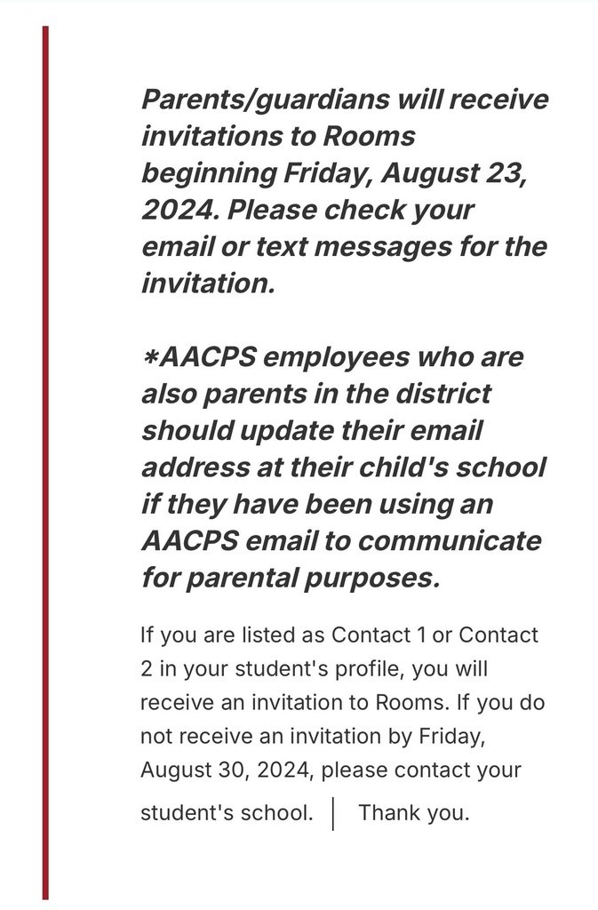 Hello Parents &amp; Families!

You should receive information regarding Rooms TODAY! Please check your email and/or text message!