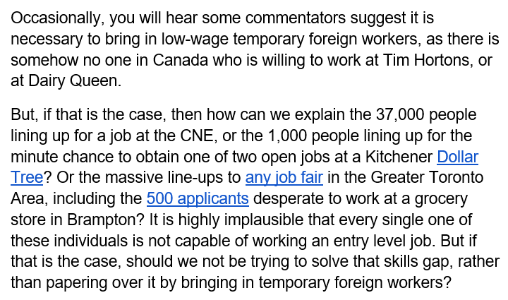 I have had it, absolutely had it, with this idea that the low-wage non-ag stream of the TFW program is "necessary" because there is no one in Canada willing to do these jobs.